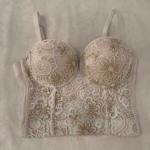 Love J Elegant White and Gold Lace Bustier Top